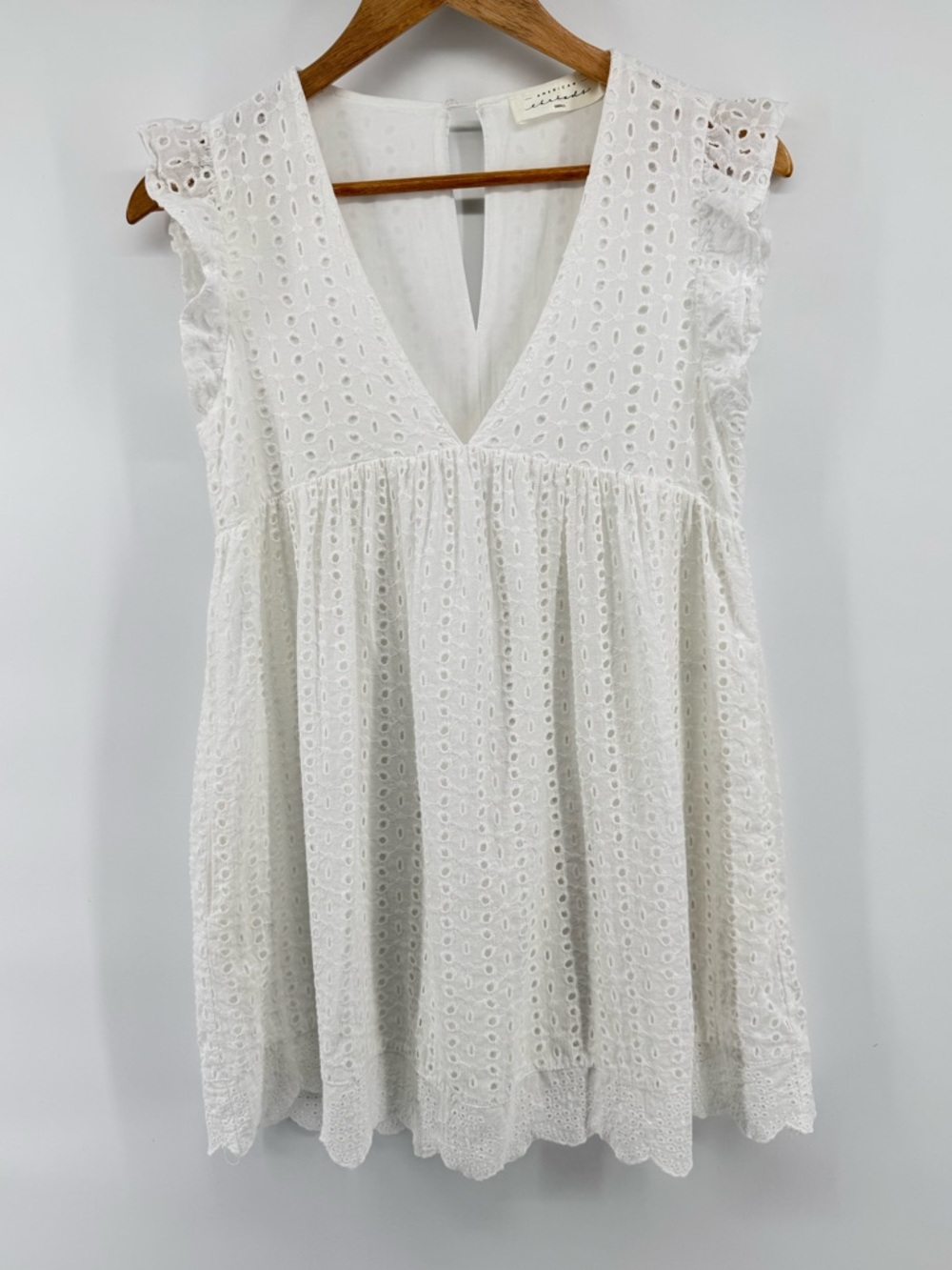 American Threads White Eyelet V-Neck Romper  Dress Women's Size Sm  Cottagecore